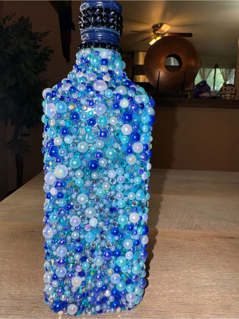 Blue Pearls and Gems Decorative Bombay Bottle